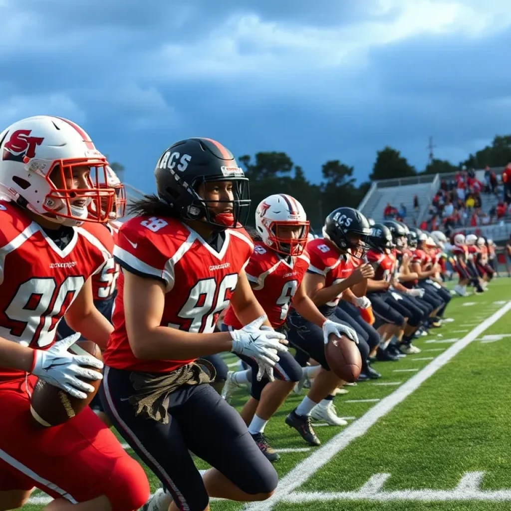 High school football players competing fiercely on the field
