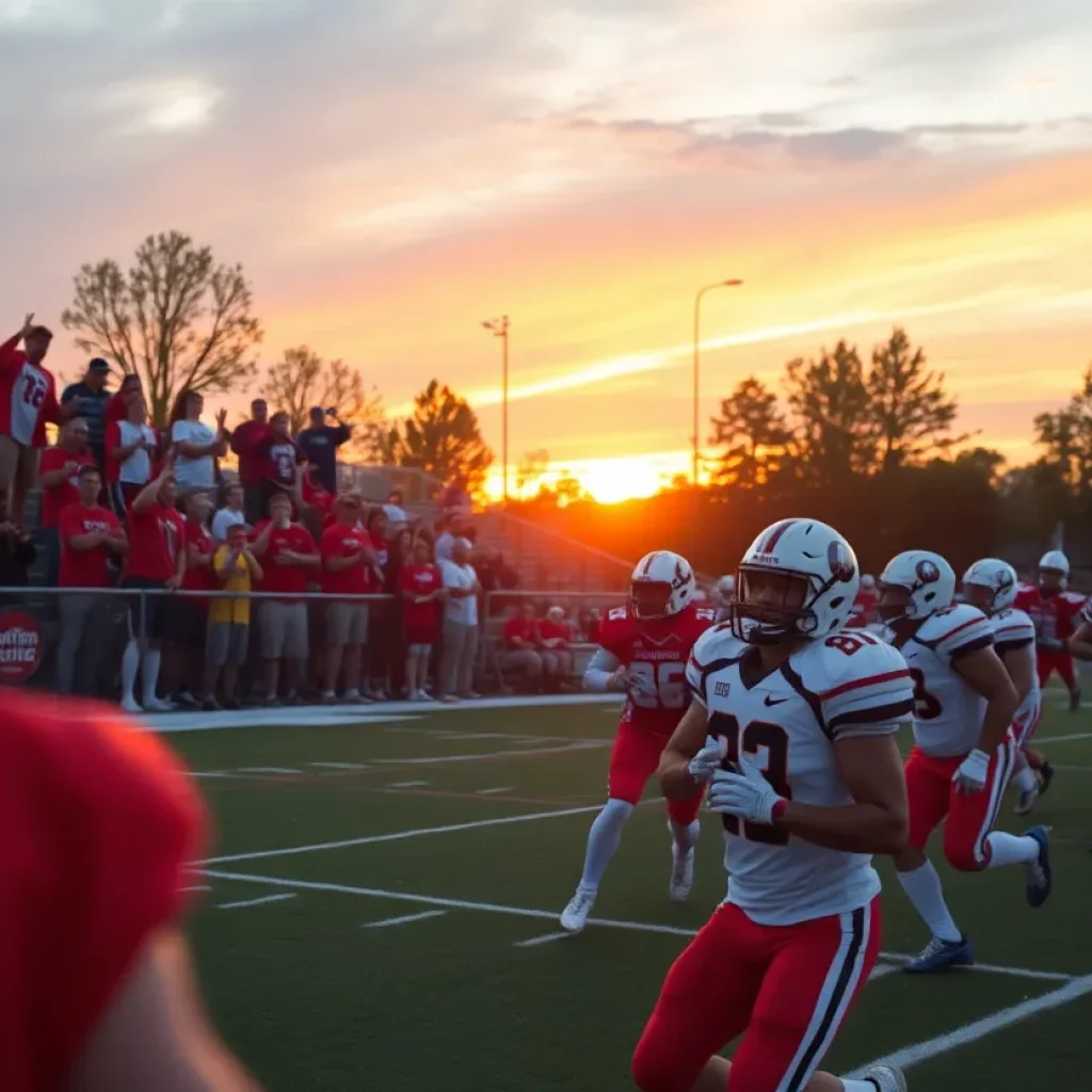 High school football players competing on the field during a game