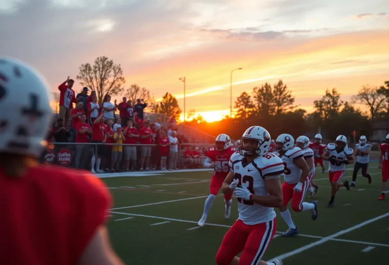 High school football players competing on the field during a game