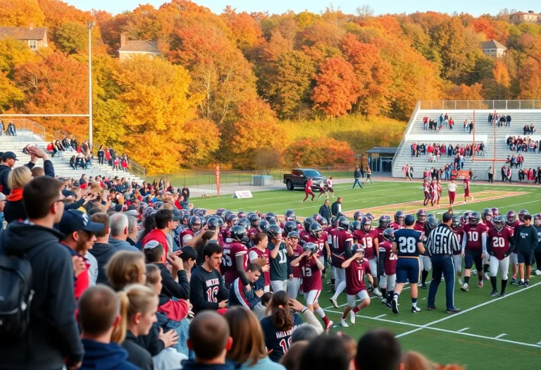 High school football players on the field during a playoff game in autumn