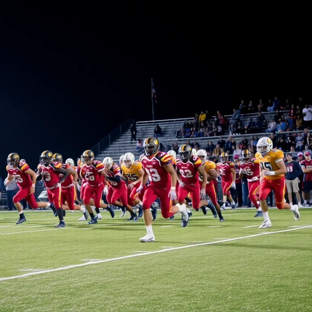 Exciting high school football game in Ohio with players and crowd