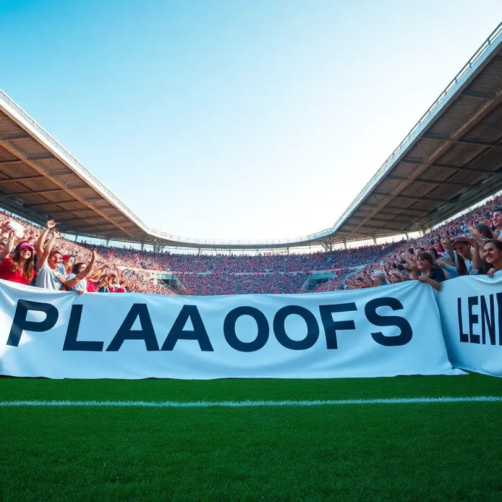 Fans cheering at a high school soccer playoff game
