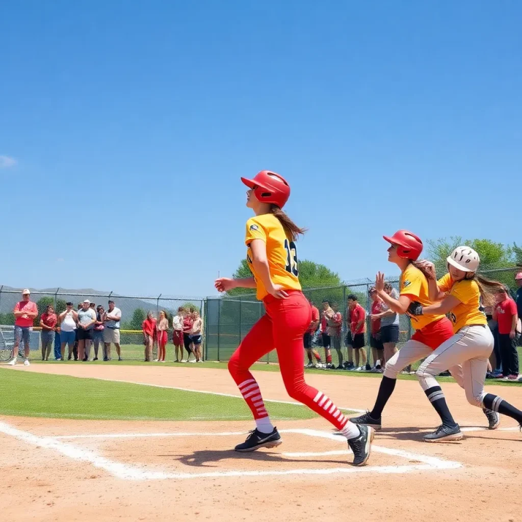 High school softball players in action during a game
