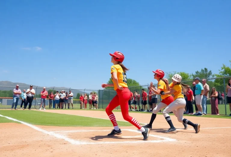 High school softball players in action during a game