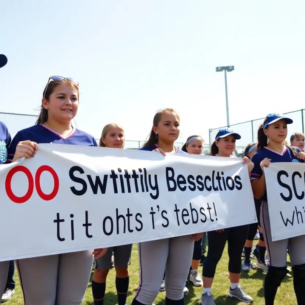 High school softball players protesting tournament venue change