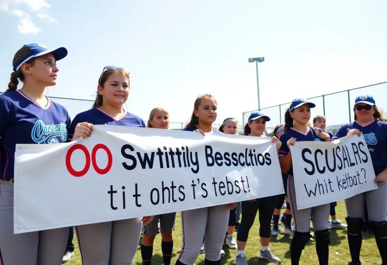 High school softball players protesting tournament venue change