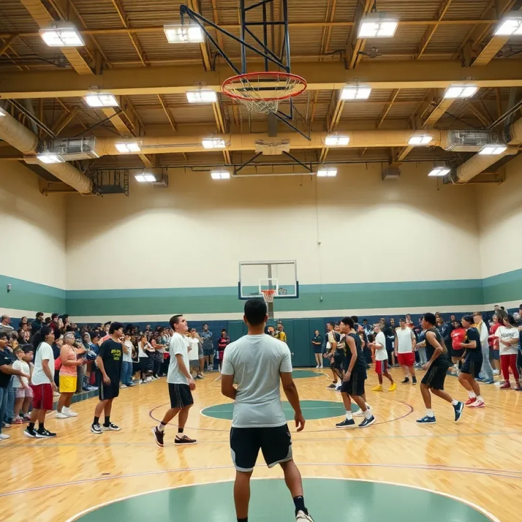 Holly Springs basketball players practicing on the court