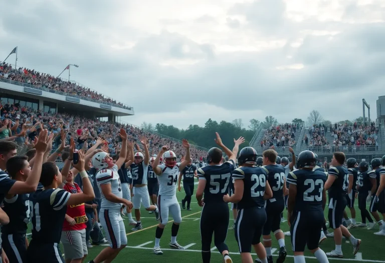 Homewood Patriots players celebrating their win in a football game.