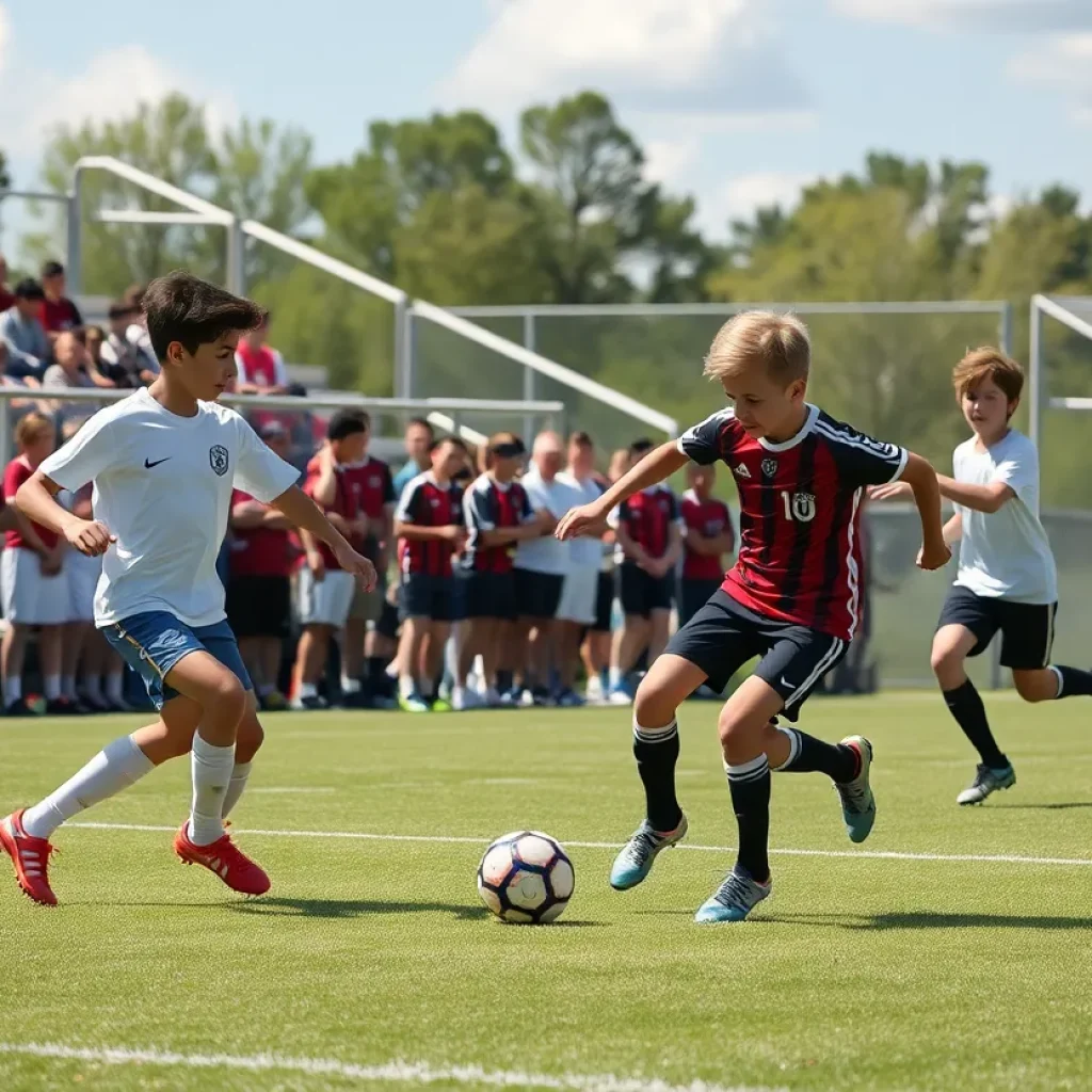 Boys soccer players competing in an IHSAA sectional match