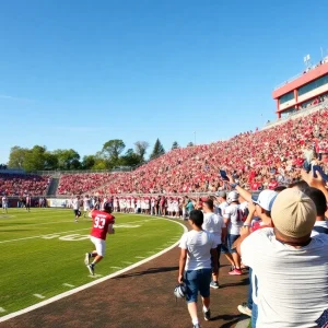 High school football players on the field during the playoffs