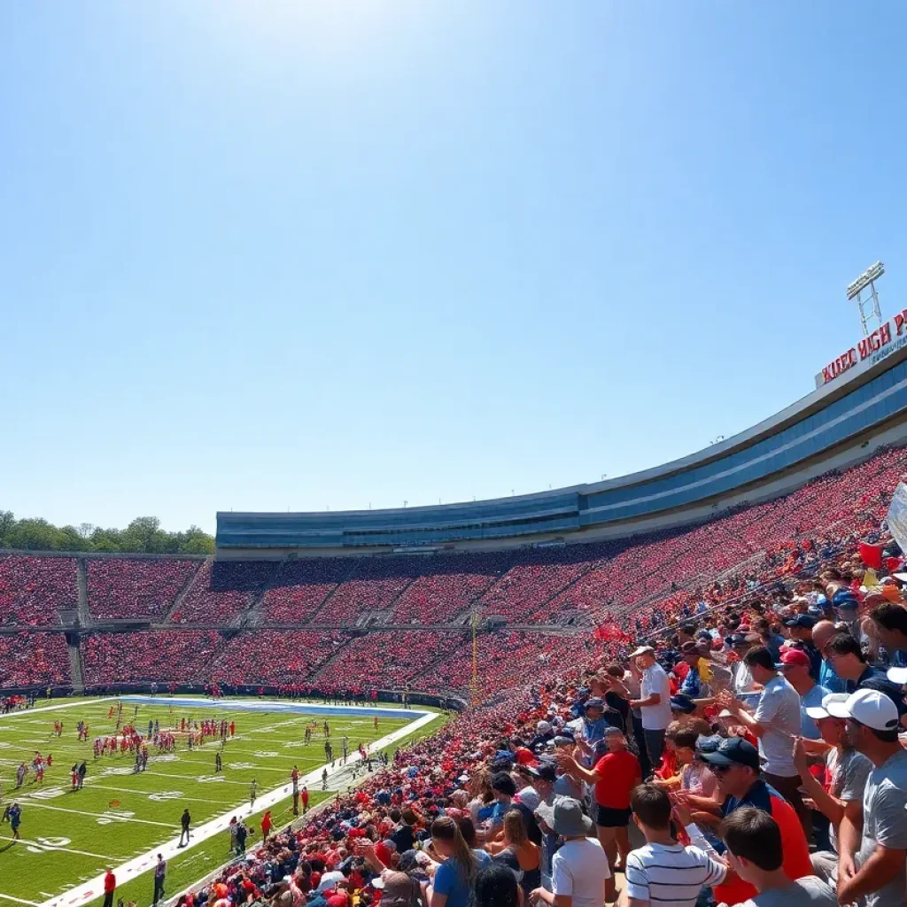 Fans cheering at a high school football playoff game in Illinois