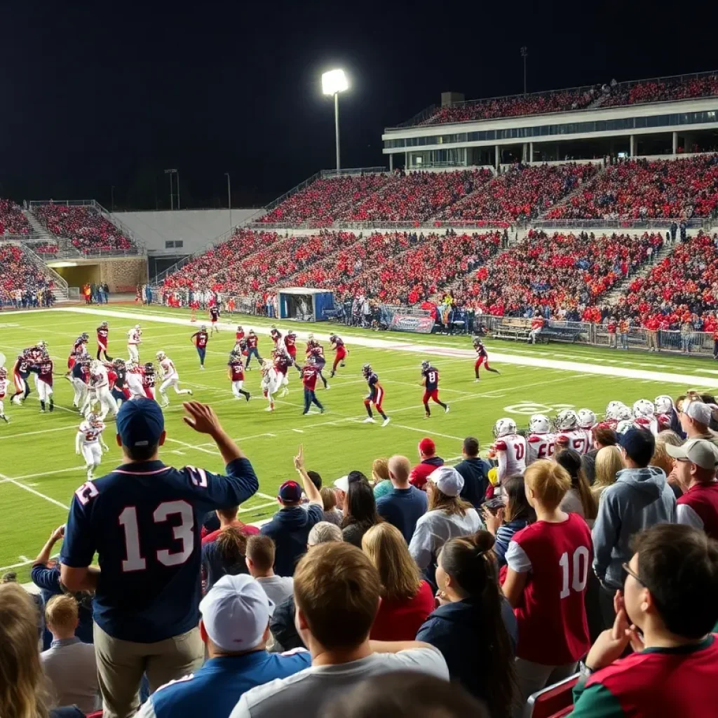 High school football game in Illinois, with players and fans