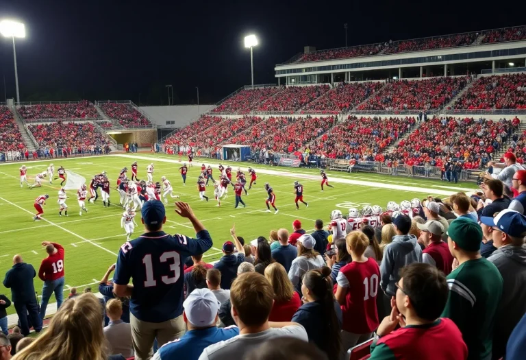 High school football game in Illinois, with players and fans