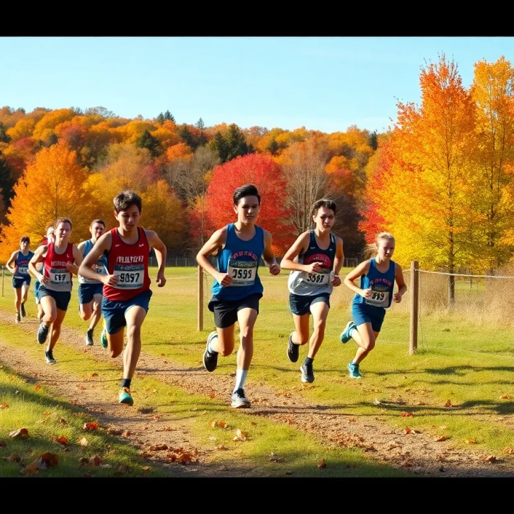 High school runners competing in cross country event in Indiana
