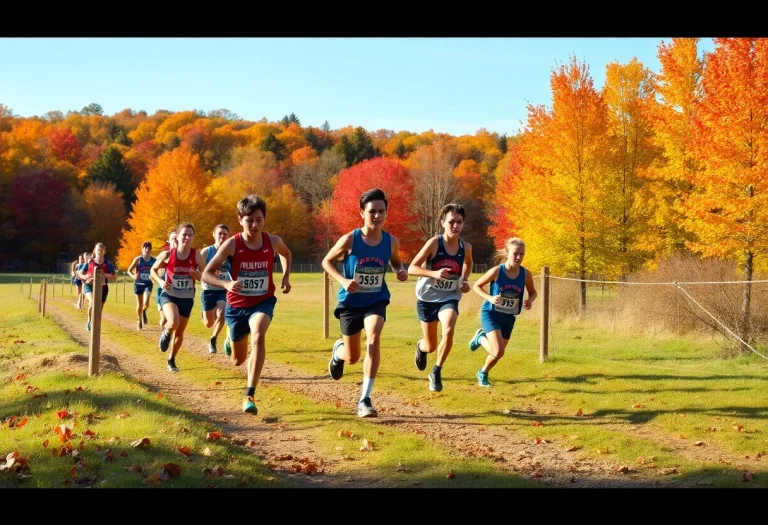 High school runners competing in cross country event in Indiana