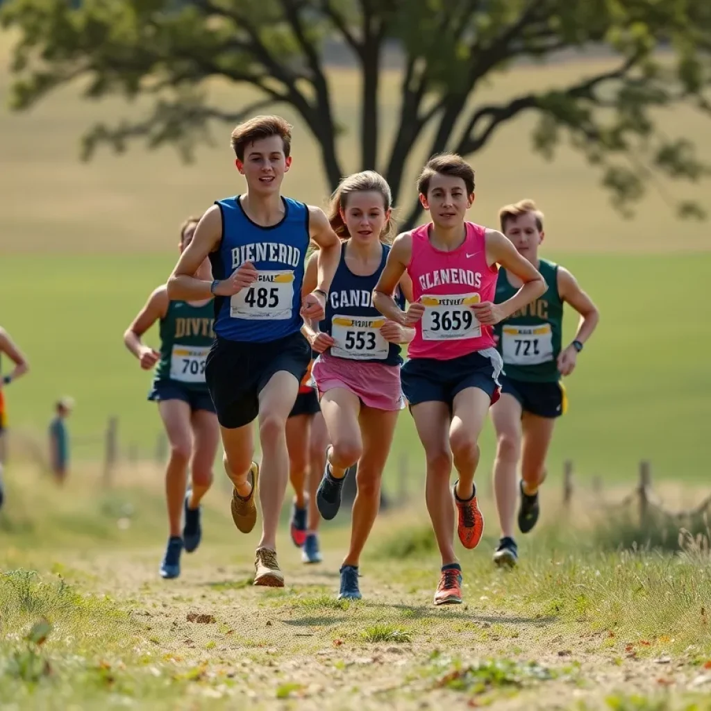 High school cross country runners competing in a race.