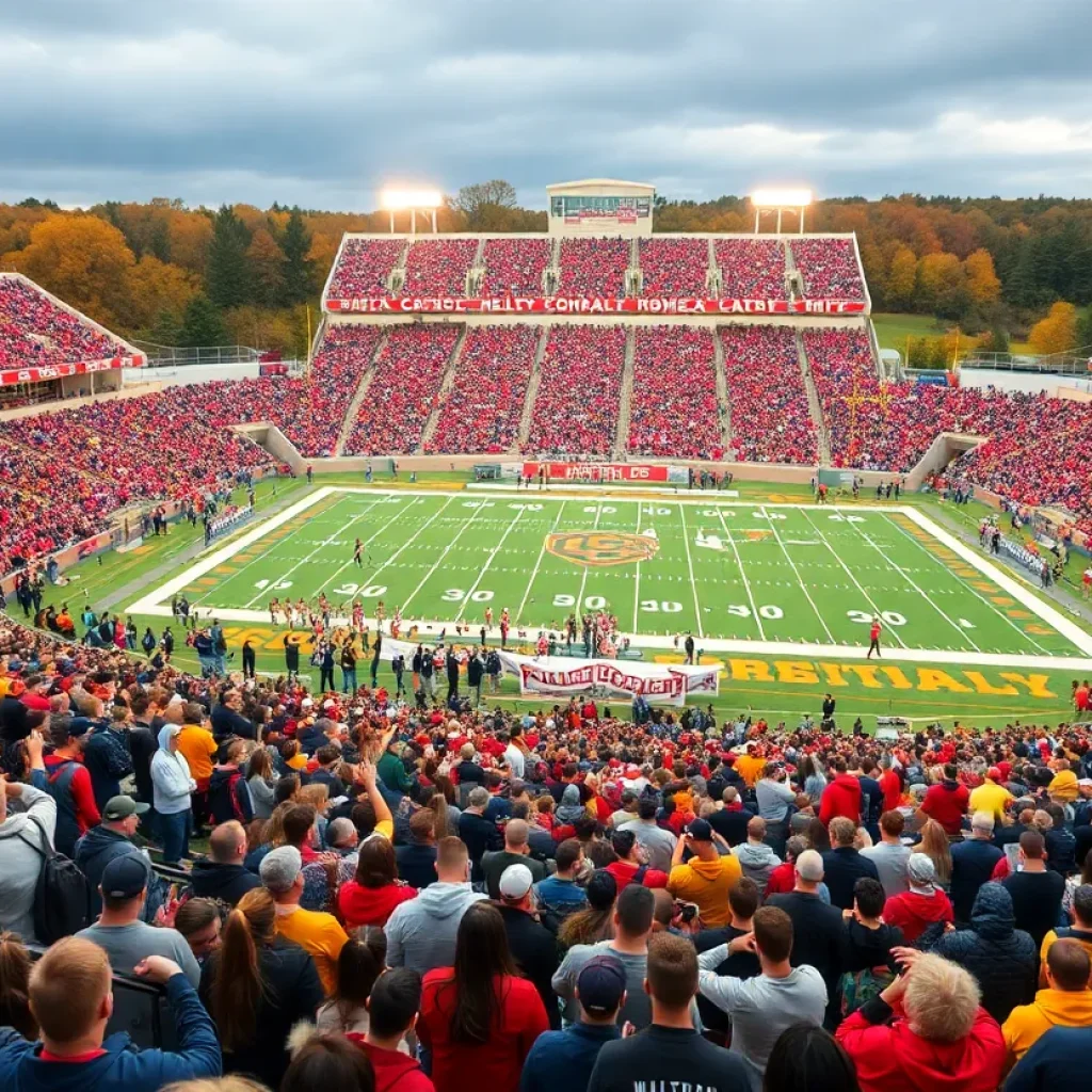 Crowd cheering at an Indiana high school football game