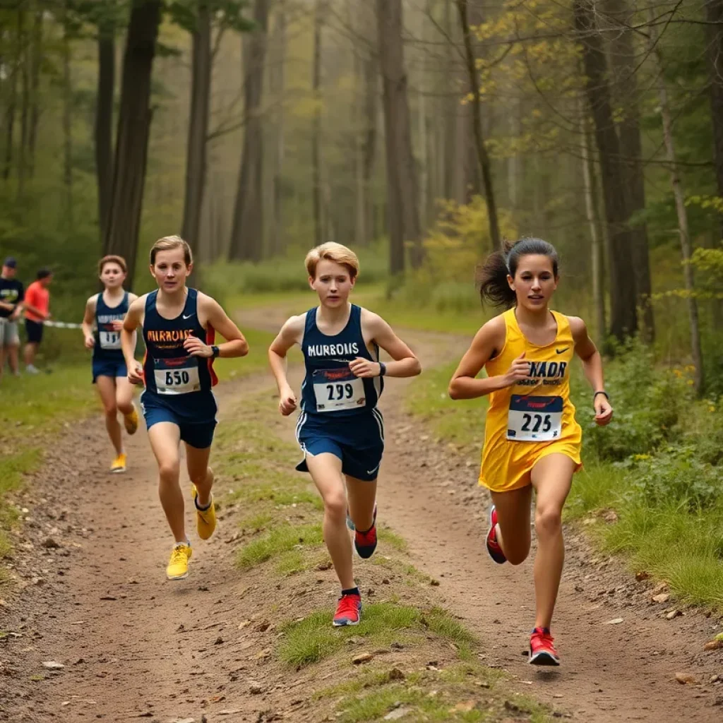 High school athletes competing in a cross country race in Iowa City.