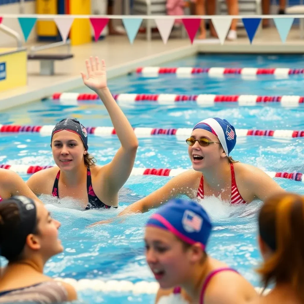 High school girls swimming and diving in competition