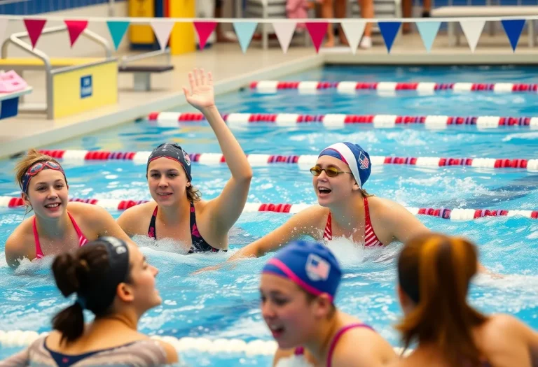 High school girls swimming and diving in competition