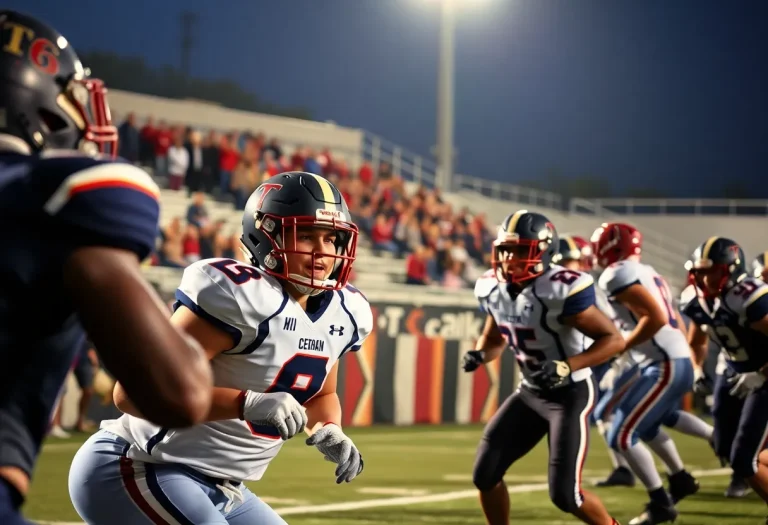 High school football players in action during a game