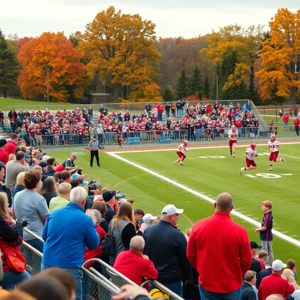 High school football players in action during a game in Iowa