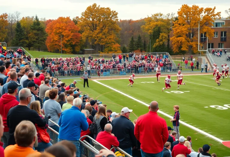 High school football players in action during a game in Iowa