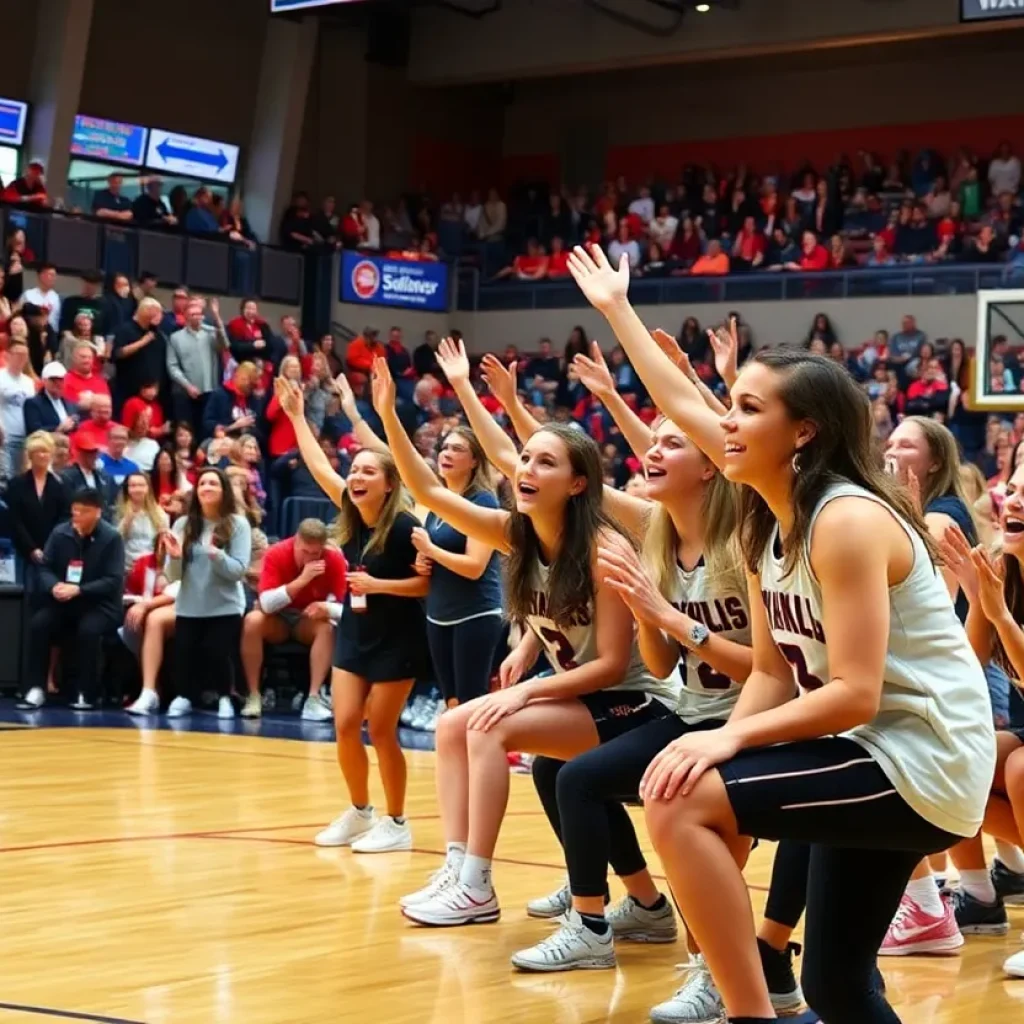 Fans cheering for the Iowa women's basketball team during a game