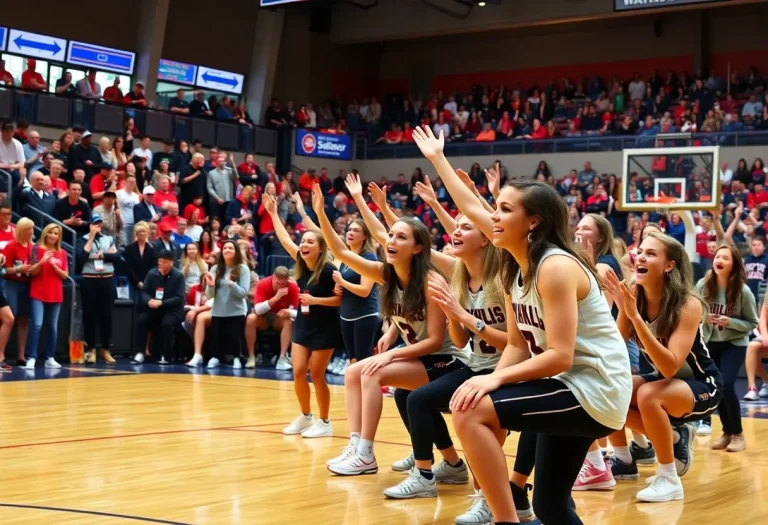 Fans cheering for the Iowa women's basketball team during a game