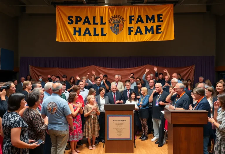 Crowd celebrating at the sports hall of fame induction ceremony
