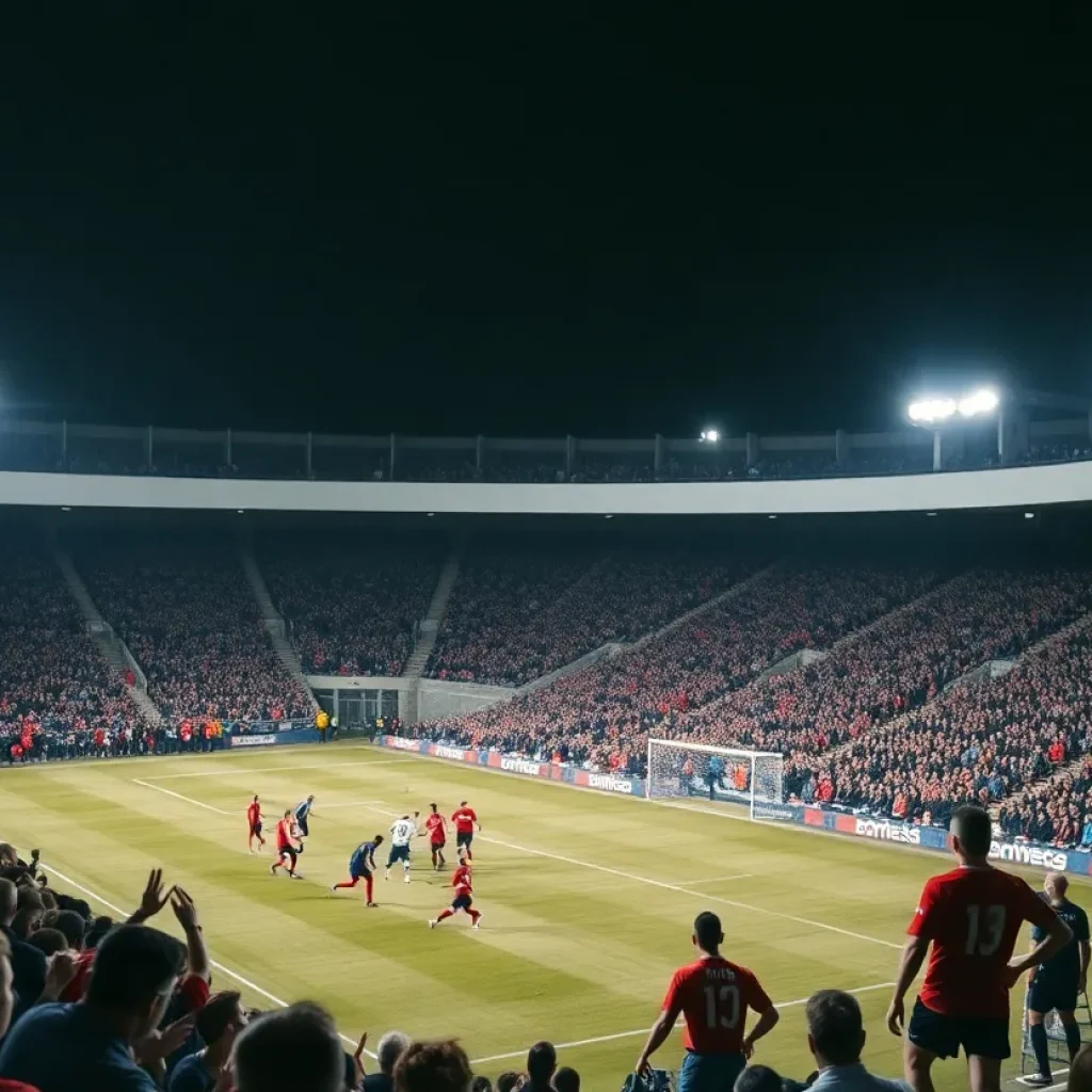 Players from John Marshall High School soccer team in action during a match.