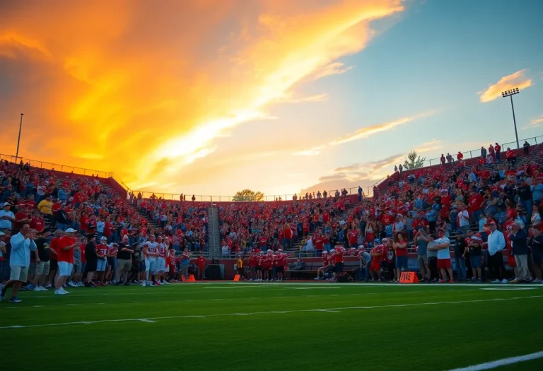Kansas high school football scene with cheering fans