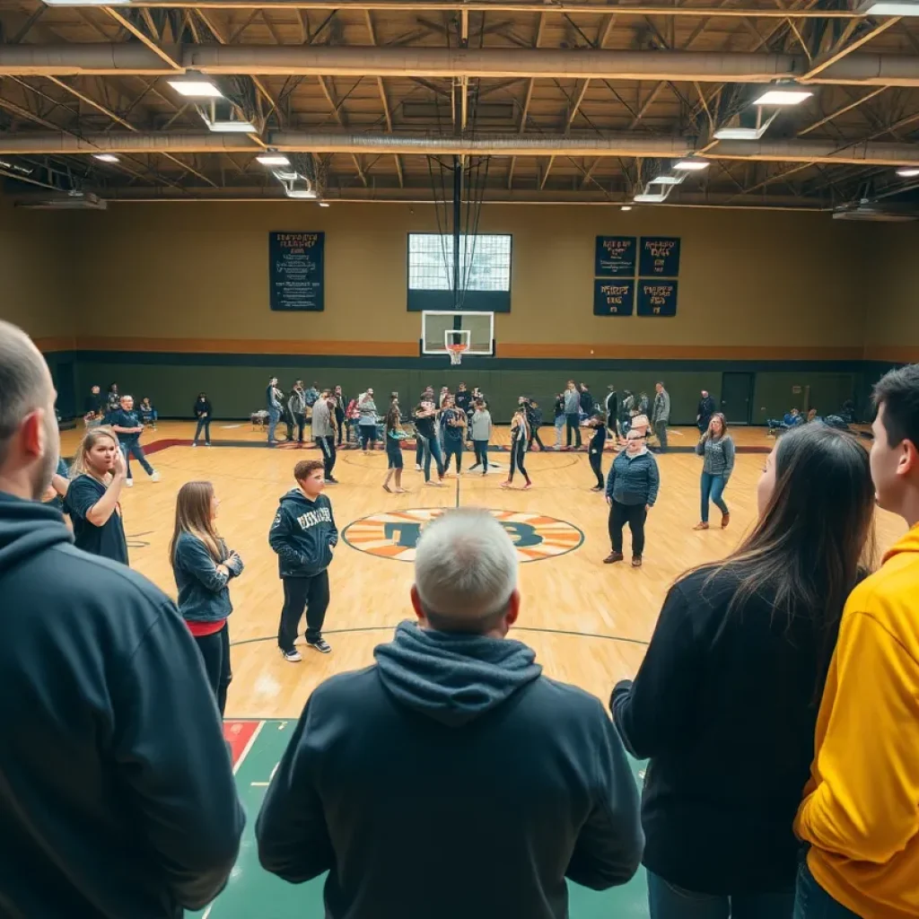 Community gathering at a basketball court in Kindred, North Dakota.