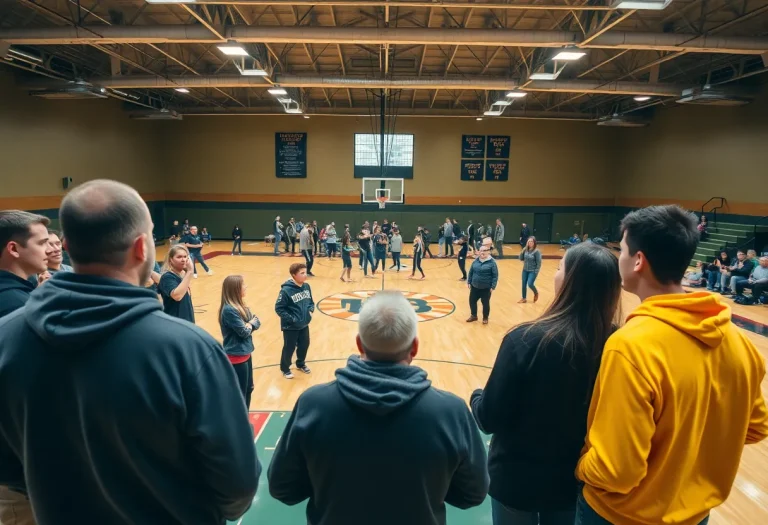 Community gathering at a basketball court in Kindred, North Dakota.