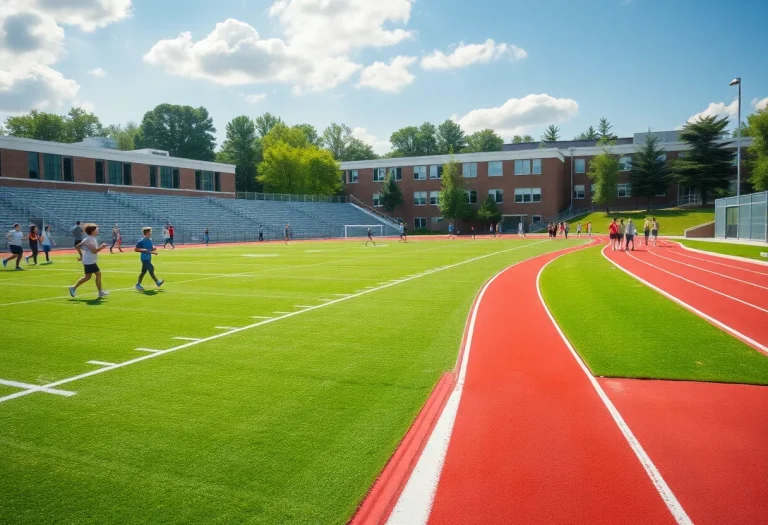 Athletes and community members using the King William High School track and turf field.