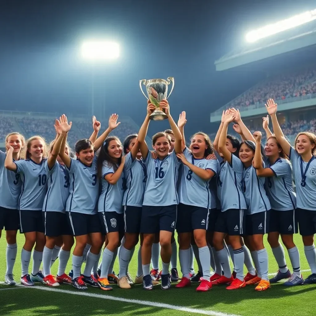 La Salle College High School soccer team celebrating their championship victory