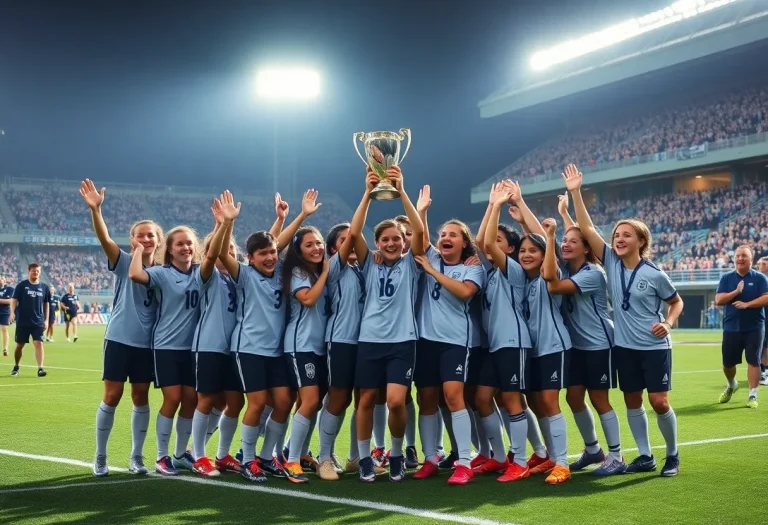 La Salle College High School soccer team celebrating their championship victory