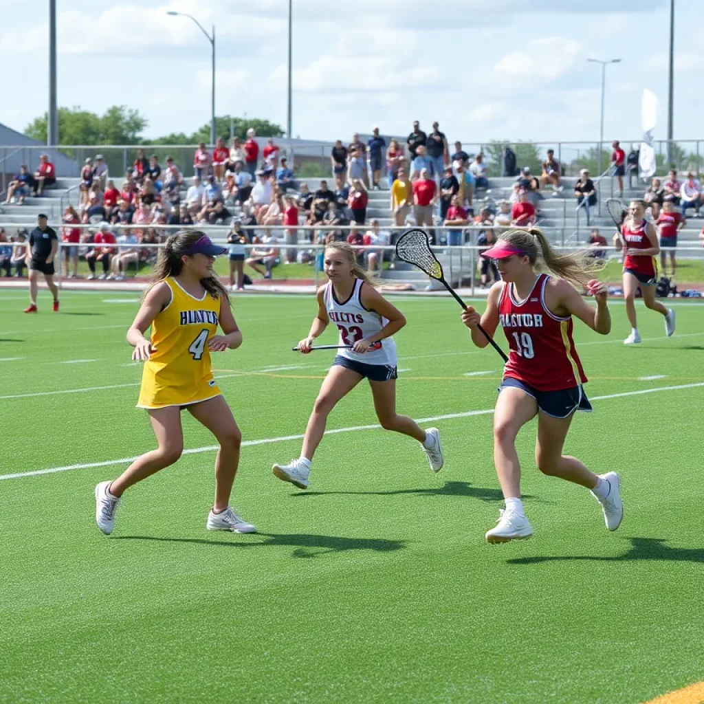 Girls lacrosse teams competing during a tournament at Radnor High School.