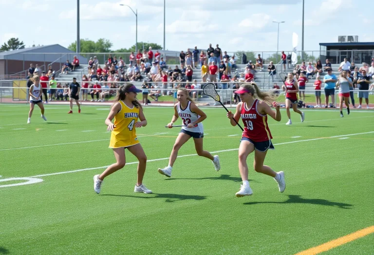 Girls lacrosse teams competing during a tournament at Radnor High School.