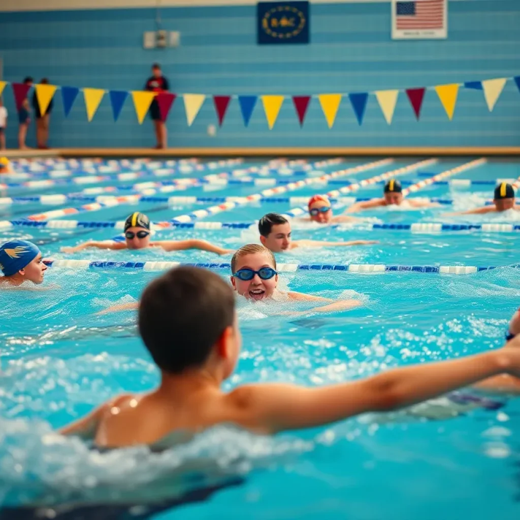 Swimmers competing in a pool during a local meet in Lake Wales.