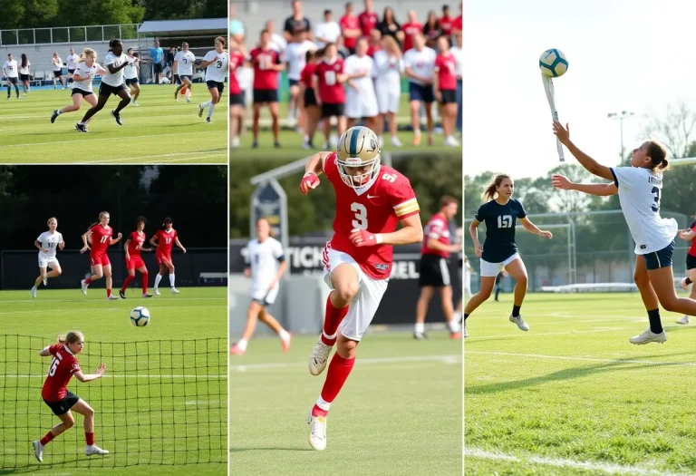 High school sports teams from Lincoln County engaging in soccer, football, and volleyball games.