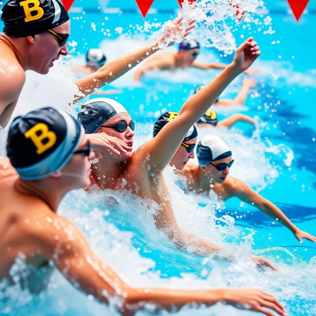 Swimmers training at a vibrant pool environment