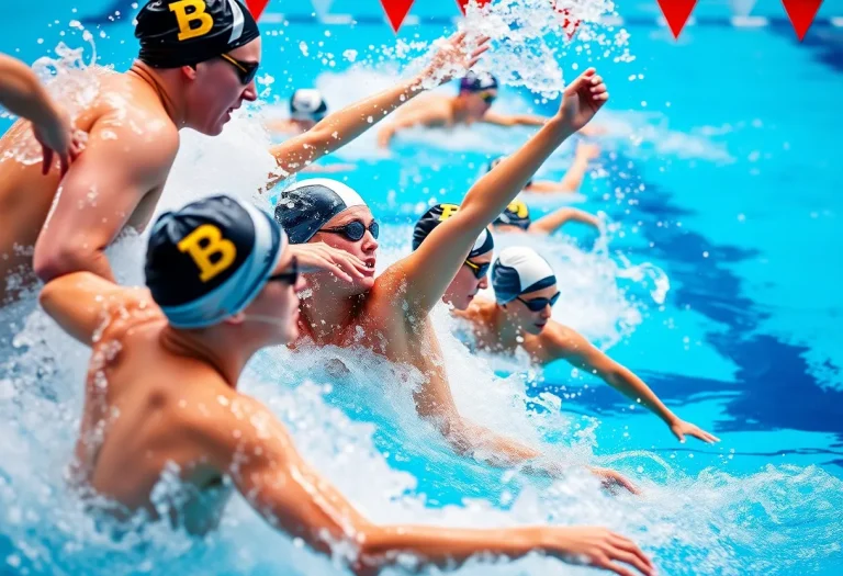 Swimmers training at a vibrant pool environment