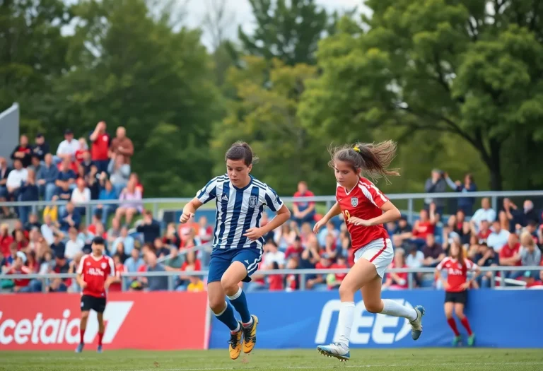 High school boys soccer players in action on the field