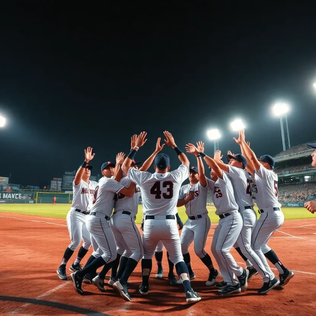Manheim Township baseball team celebrating a victory