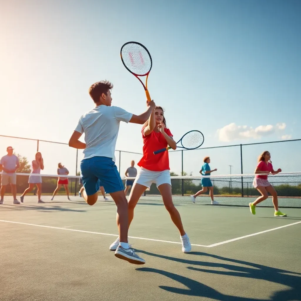 Marquette High School tennis team in action during match