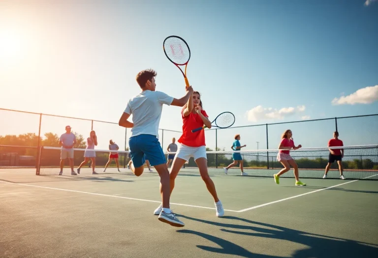 Marquette High School tennis team in action during match