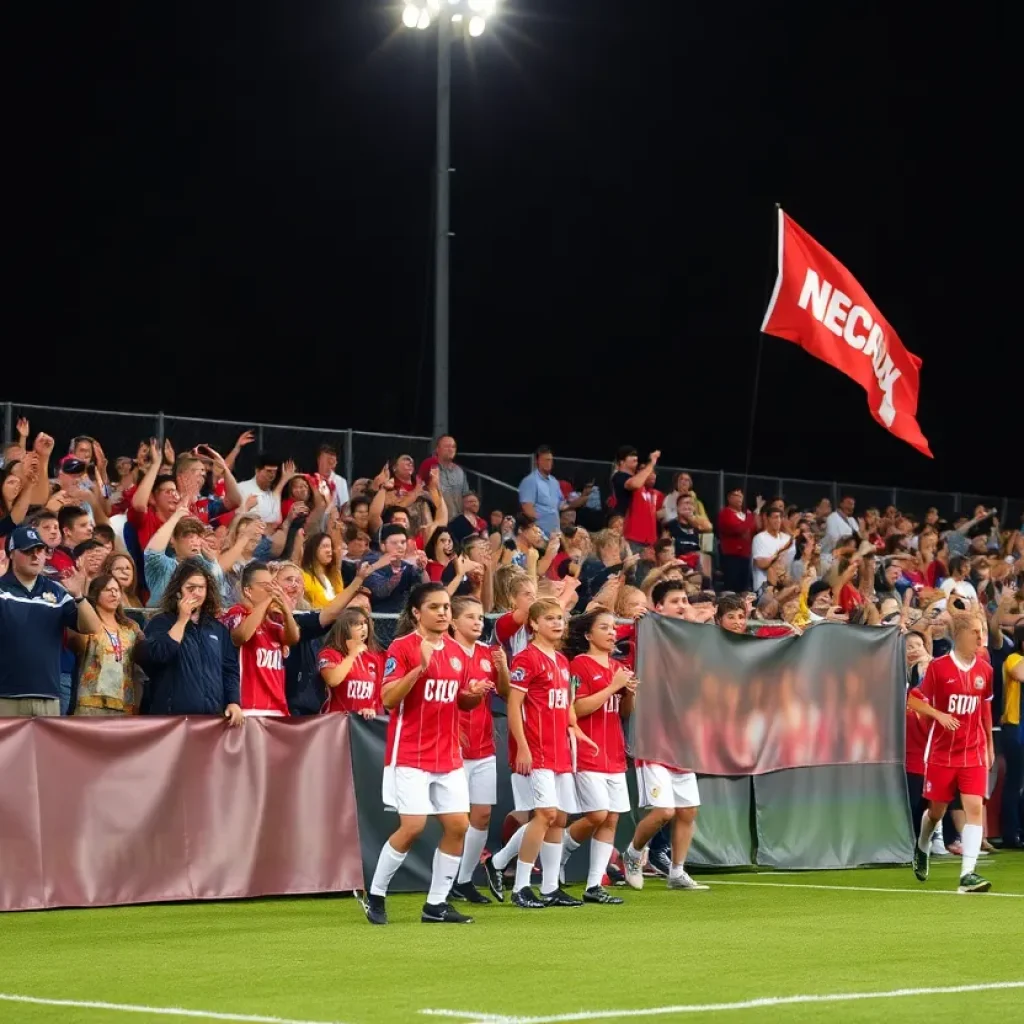 Fans celebrating Marshall County's 600th soccer victory