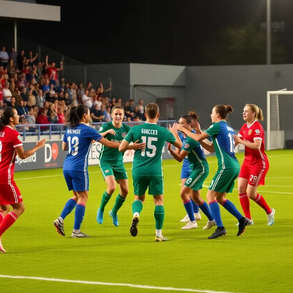 Marshall County soccer team celebrating their 600th victory at Jetton Field