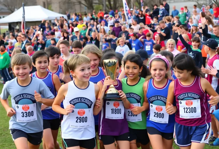 Maryville Middle School Cross Country teams celebrating at state championships.